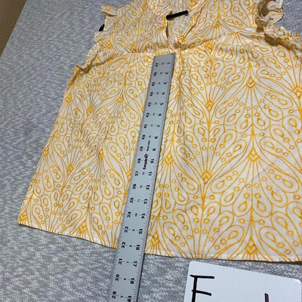 Loft Yellow and white floral blouse with ruffle short sleeves women L. SKU-C227